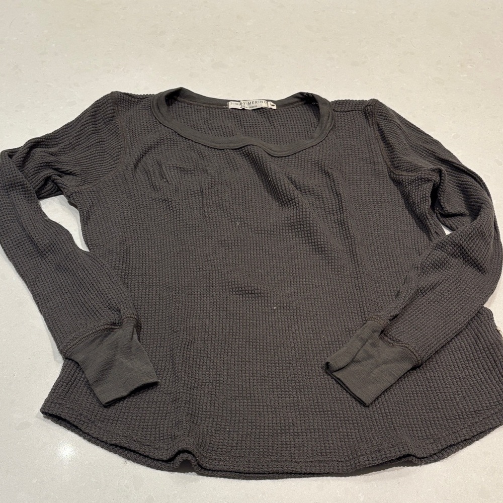 Charcoal Long Sleeve Waffle Knit Top